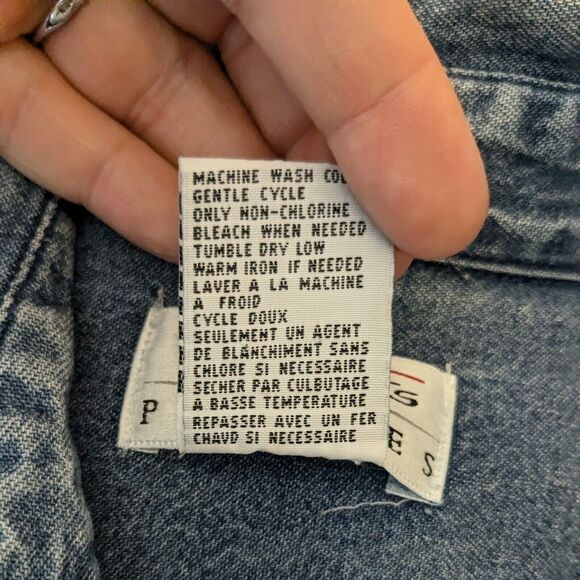 Vintage Talbots Denim Shirt Dress 90s Embroidered Modest Blue Jean Grunge 16P - Picture 15 of 16